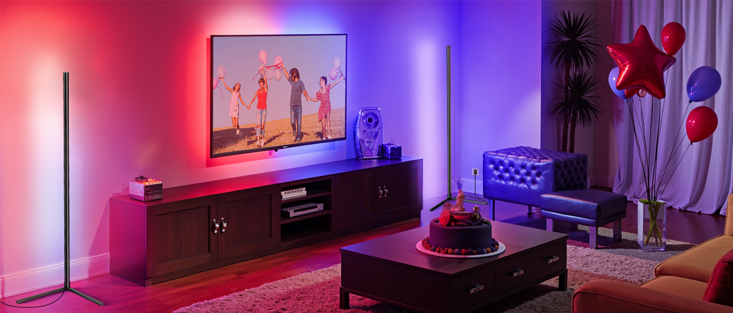 LED Торшер у вітальню RGB з димером, пультом та керуванням через додаток. Кутова LED лампа з 16 млн кольорів, 68+ режимів, музичний режим для спальні та геймінгу