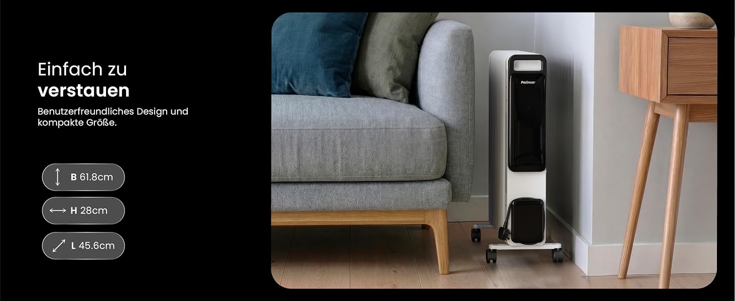 Розумний електричний масляний радіатор Pro Breeze 2500W, 11 секцій, керування через WLAN/App, з термостатом, таймером на 24г та сенсорним дисплеєм, білий