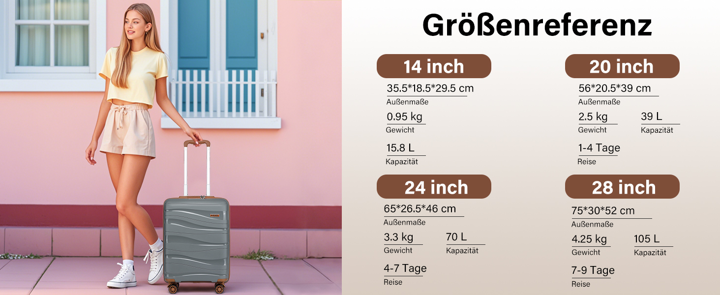 KONO Чемодан середнього розміру 65 см з поліпропілену з TSA замком, 65x46x26.5 см (Крем-білий)