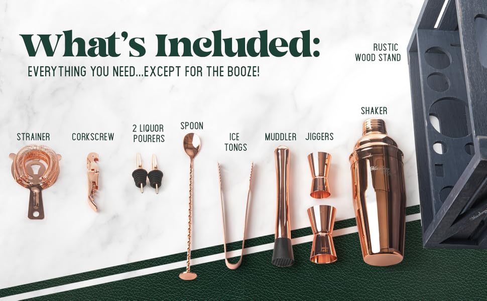 Набір для приготування коктейлів Mixology & Craft Cocktail Shaker Set 11-tlg. з нержавіючої сталі з барним аксесуаром - сріблястий, коричневий, дерево