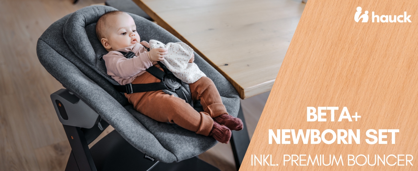 Дитячий стільчик Hauck Beta+ Newborn Set Premium Dark Grey - комплект з підставкою для новонароджених, м'яким сидінням та підносом для годування