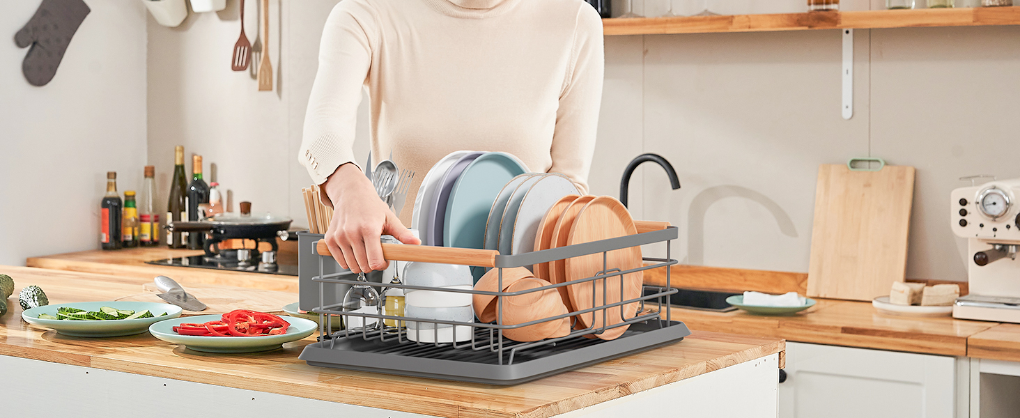 Сушарка для посуду BRIAN & DANY з піддоном, 42x30x15 см, сіра