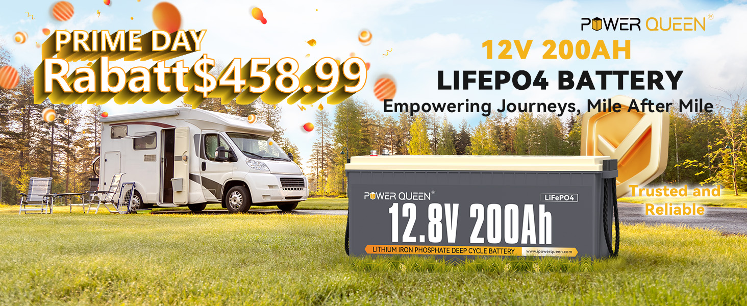 Акумулятор Power Queen 12.8V 200Ah LiFePO4, 4000 циклів, 10 років, для сонячних батарей, автофургонів, кемпінгу, морської піхоти