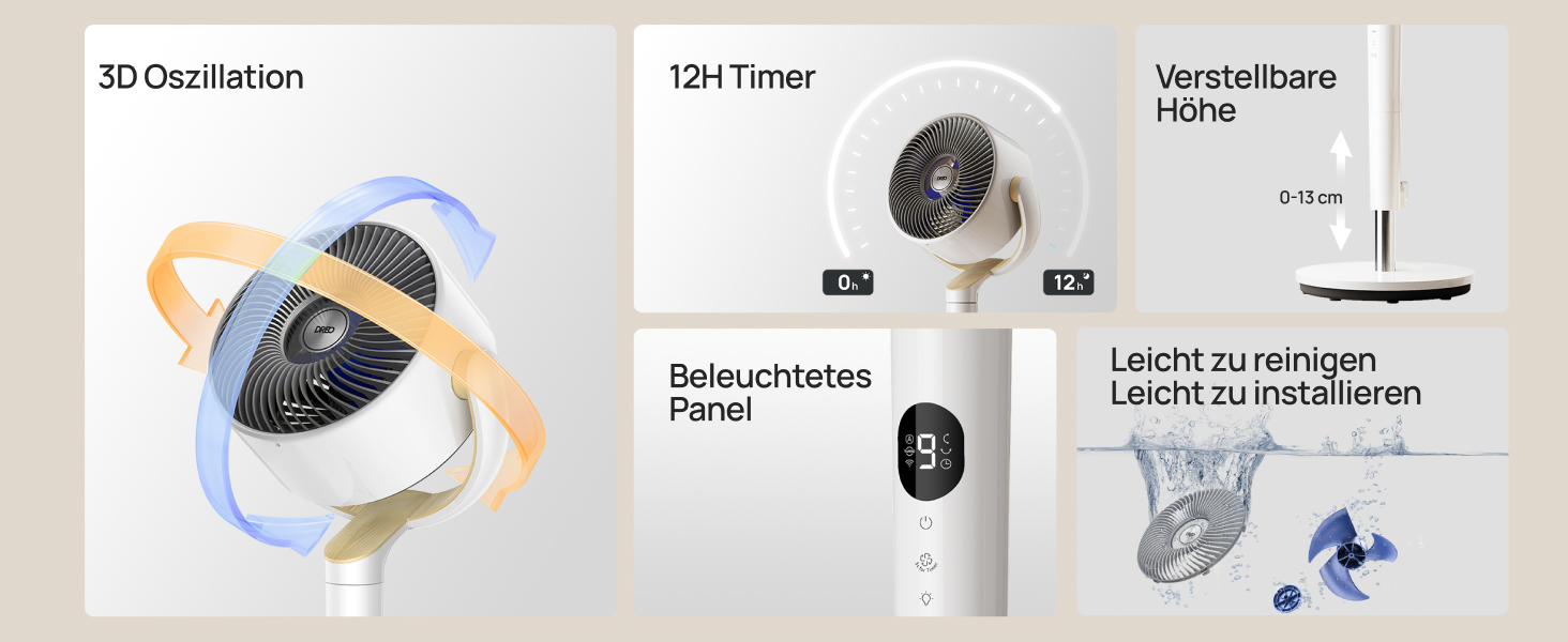 Вентилятор підлоговий Dreo з Wi-Fi, LED, 102 см, 3 режими, 8 швидкостей, 26 м дальність, 1200 м³/год
