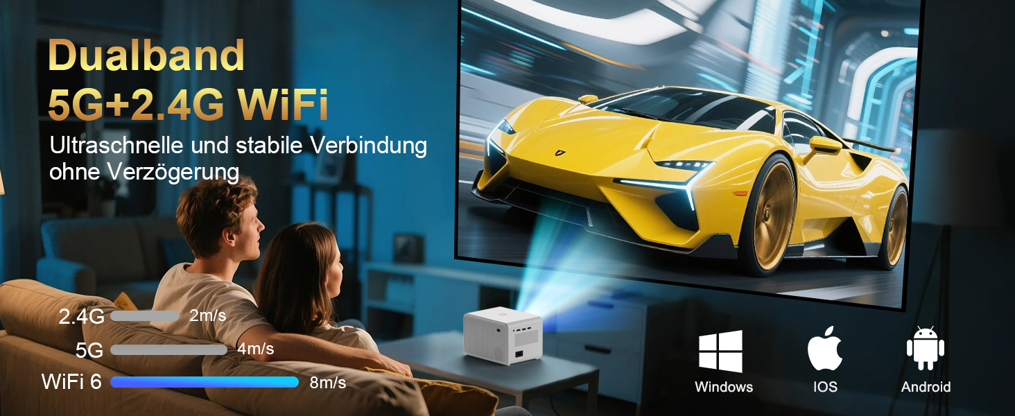 Проектор Smart Beamer WiFi для домашнього кіно, 16000 Люмен Full HD 1080P, електричний фокус, Zoom, Bluetooth, сумісний з iOS/Android/Fire Stick/Laptop/PS5