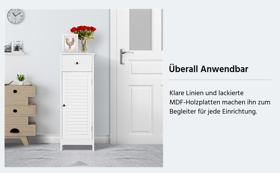 Шафка для ванної кімнати Yaheetech - вузька тумбочка з шухлядою та дверцятами, 32 x 30 x 87 см, біла