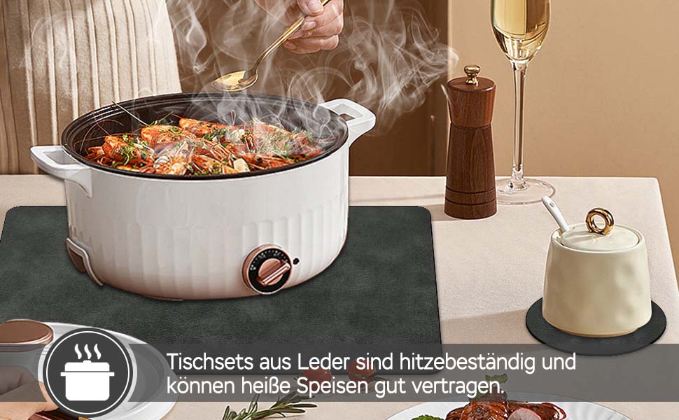 Підставки під гаряче та серветки під тарілку | Коричневе шкіряне покриття з м'якої шкіри, двосторонні, неслизькі, стійкі до подряпин | Підставки під тарілку для дітей, миючіся, термостійкі | для обіднього столу, кухні, квартири | Зелений та сірий колір (набір 6 шт., сірий, чорний)