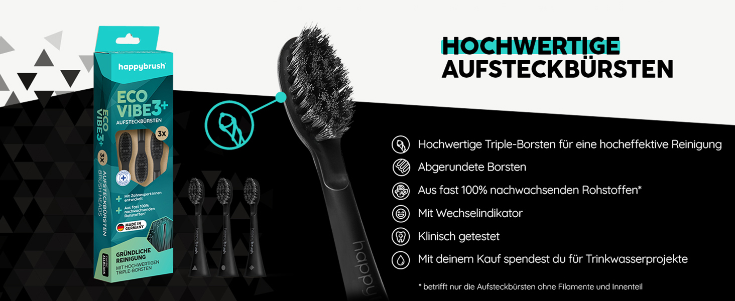 Електрична звукова зубна щітка happybrush® Eco Vibe 3+ – Чорний (Ocean) – Комплект з насадками, 2 роки гарантії