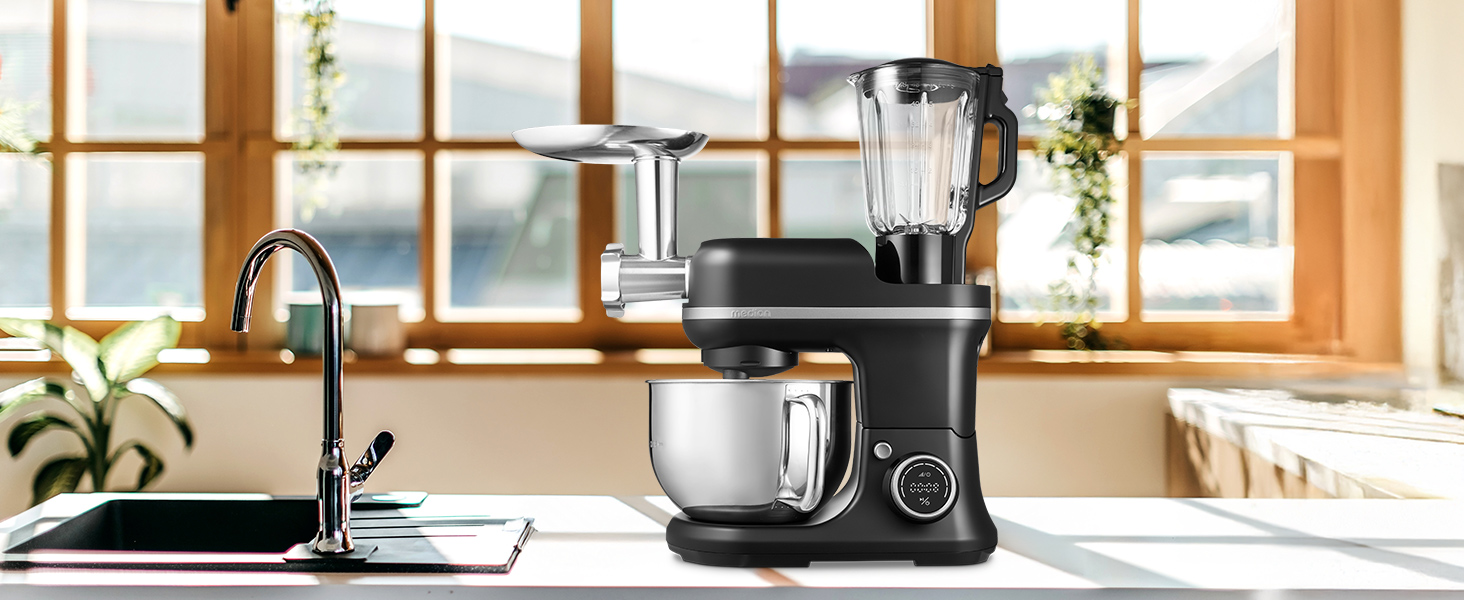 Кухонна машина MEDION MD18430: 3-в-1 (міксер, м'ясорубка, кухонний комбайн), 5 л чаша з нержавіючої сталі, 1200 Вт, подрібнювач, нарізувач, цифровий дисплей, чорний