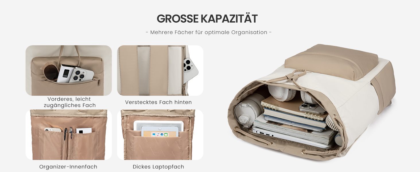 LOVEVOOK Рюкзак для жінок, 15.6 дюймів, рюкзак для школи, водонепроникний, для підлітків, легкий, з відділенням для ноутбука, для подорожей, універсітету, роботи, 15.6 дюймів, бежевий+хакі