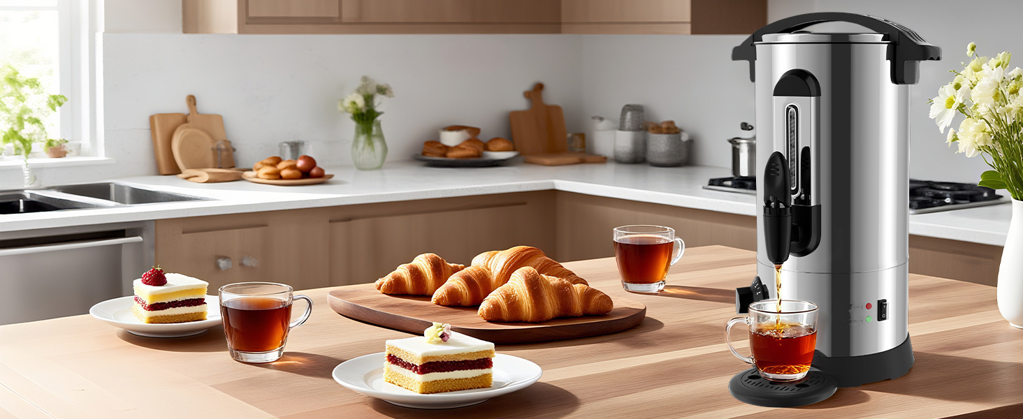 Глювайновий нагрівач 8л з 10 чашками | 1500W диспенсер гарячих напоїв з нержавіючої сталі з термостатом 30–110°C, функція підігріву та виливний кран | Глювайновий автомат для вечірок, мідно-кольоровий 8л