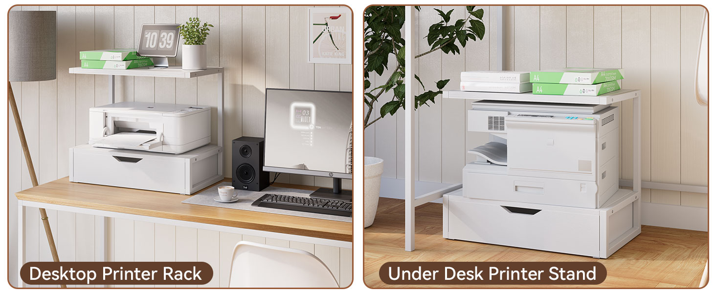 Підставка для принтера IBUYKE 2-ярусна, стіл з полицею для офісу, органайзер для паперів, книг, сканера, факсу, білого кольору TLJ015W