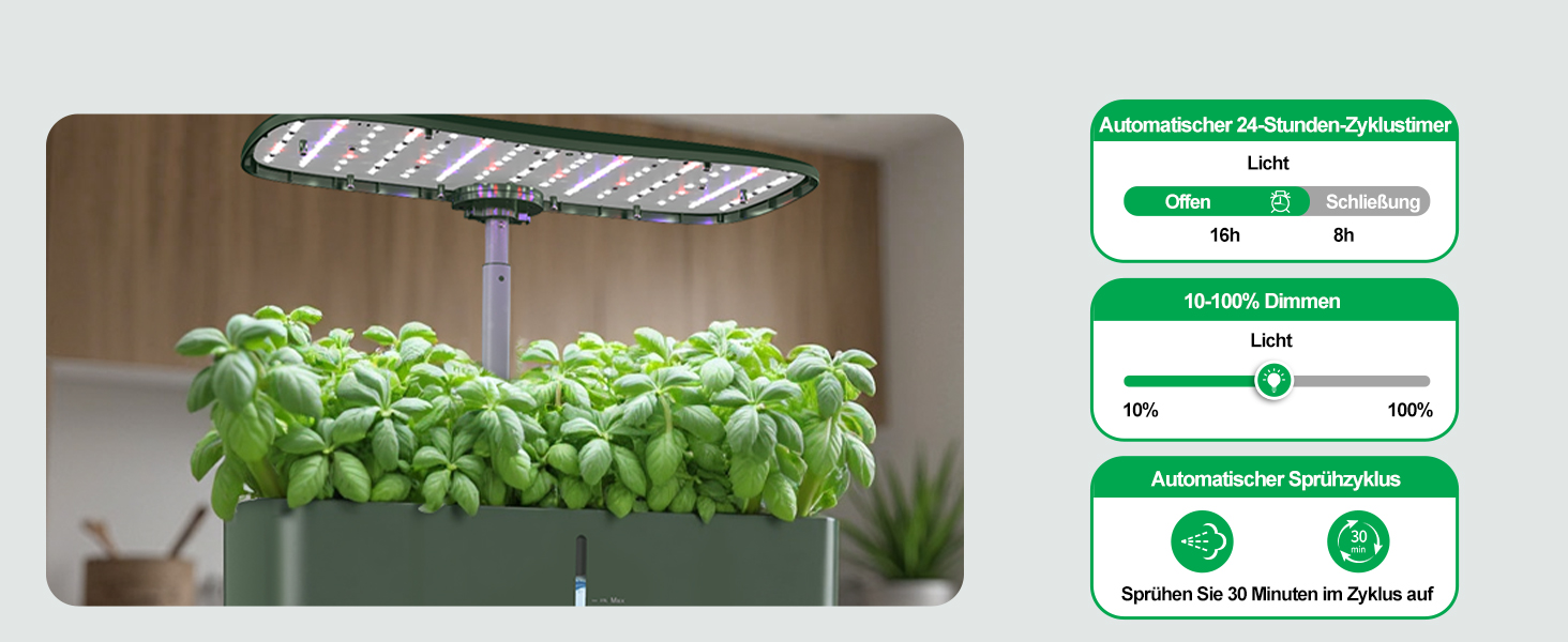Гідропонна система вирощування, набір для вирощування трав в приміщенні на 15 місць, Smart Garden з автоматичним таймером, повним спектром LED-лампи, регульованою висотою, 5L бак