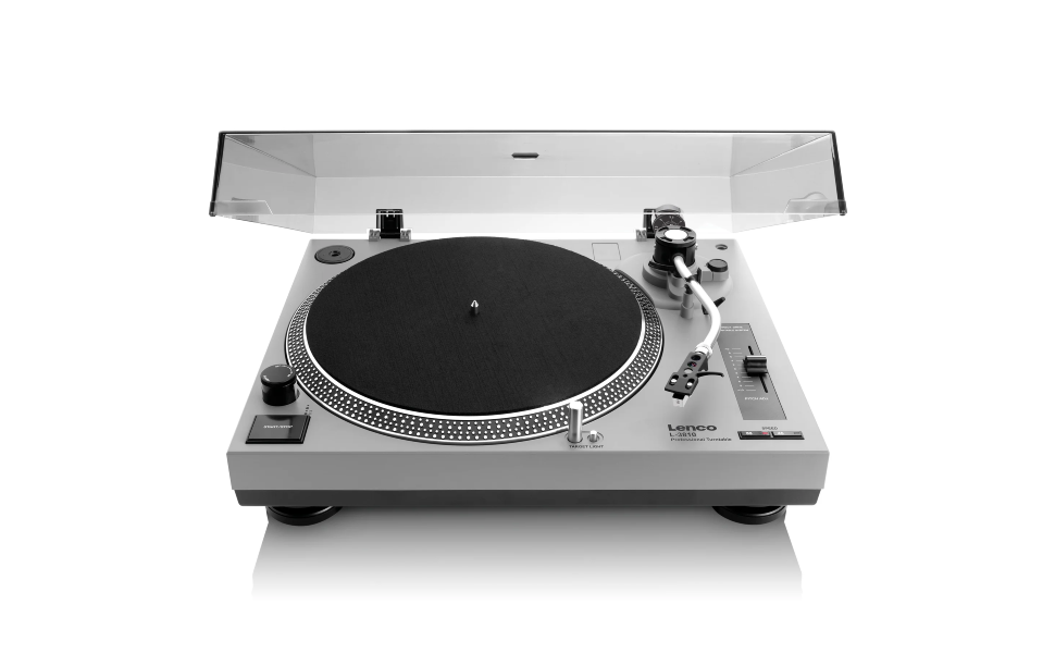 DJ-програвач Lenco L-3810 з прямим приводом, 33/45 об/хв, Pitch-Control, магнітний звукознімач, підсвітка голки, білий (матовий сірий)