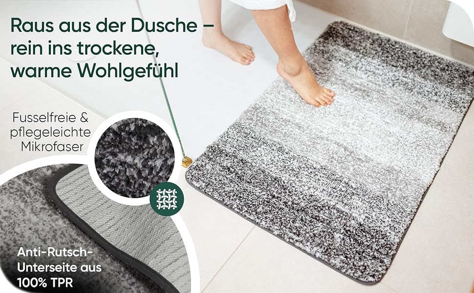 Килимок для ванної кімнати 60x90 см, антиковзаючий, чорно-сірий | Килимок для ванни, килимок для душу | Преміум якість, великий, миючий | Килимок для ванни, килимок для душу