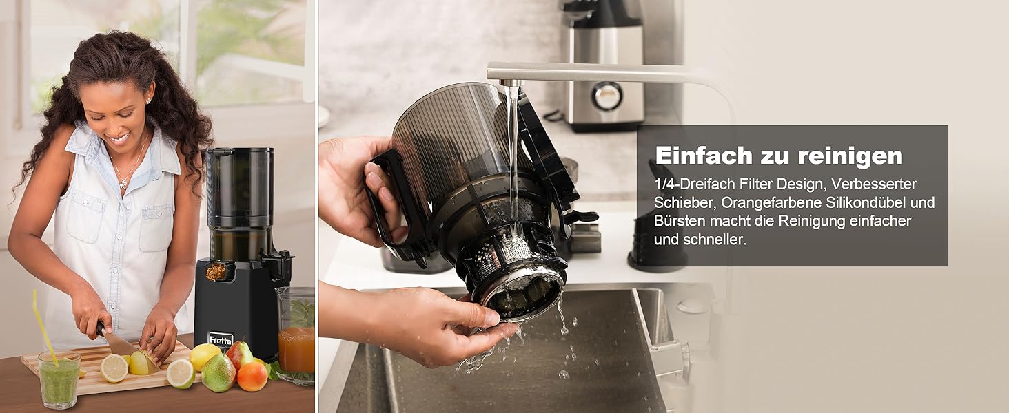 Фреш-прес Fretta Slow Juicer: Швидкий та Зручний Електричний Соковитискач для Овочів та Фруктів (1.8л, 250W, Чорний)