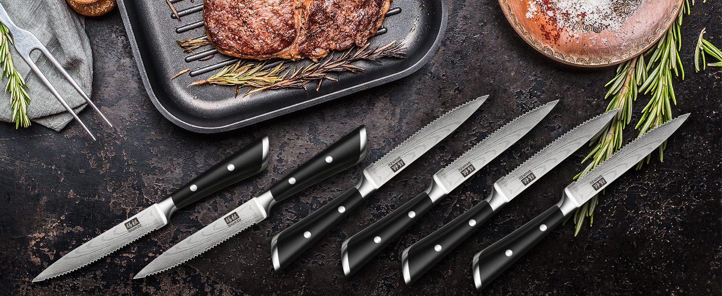 Набір кухонних ножів SHAN ZU з бруском, 14 предметів. Професійний німецький кухонний набір ножів з точильним бруском, чорний.