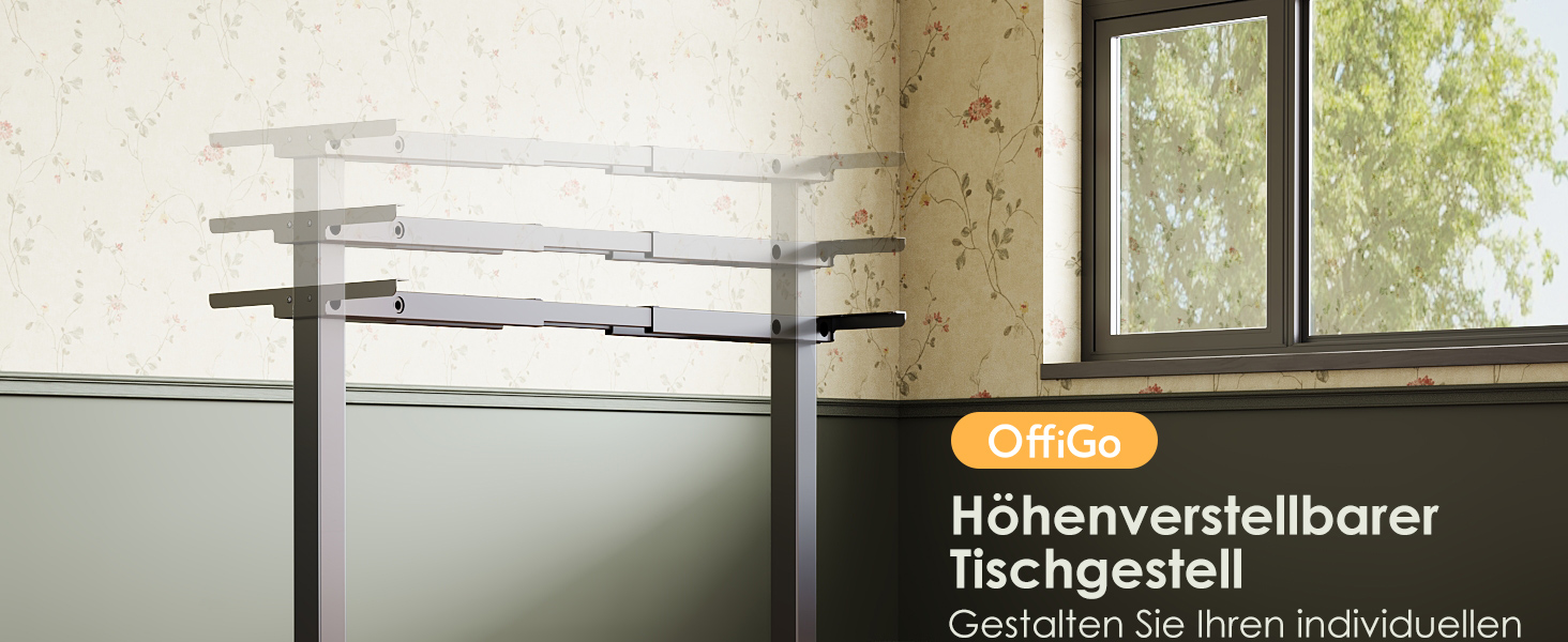 Регульований стіл OffiGo з 2 моторами: чорний, USB-C, 100-200 см, 3 пам'яті