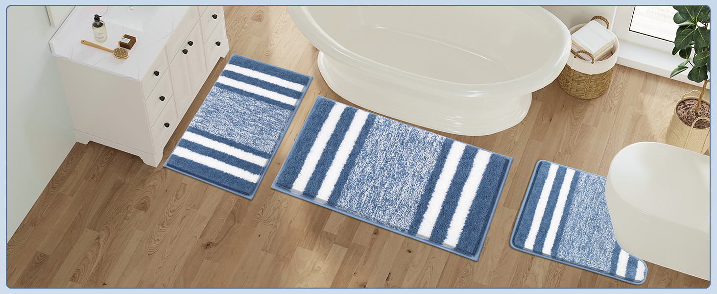М'який килимок для ванної кімнати Pauwer, комплект з 2 шт., водопоглинаючий, для ванни та туалету, антиковзаючі, можна прати в пральній машині, блакитний, 50 x 80 + 50 x 60 см