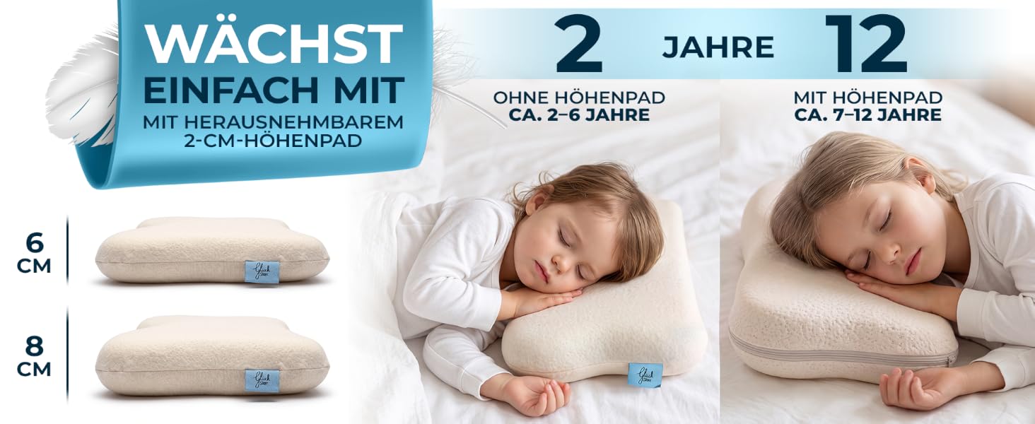 Ергономічна дитяча подушка Glückstoff з ефектом пам'яті (Memory Foam) для дітей від 2 до 12 років