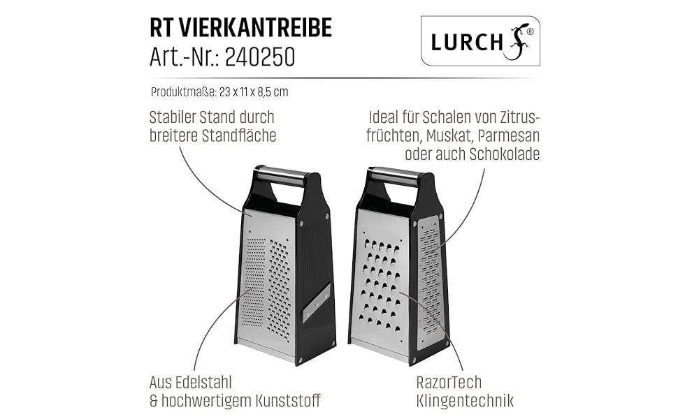 Терка кухонна Lurch RazorTech Vierkantreibe, нержавіюча сталь/пластик, 23x10.5x8.5 см