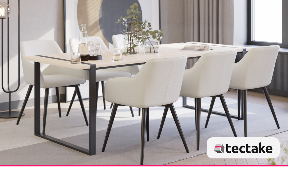 Тектейк® 4X Крісло для їдальні з підлокітниками, оббивка Cord, Lounge-крісло, для вітальні, кухні, офісу - (Набір 6 шт., Кремовий/Чорний)