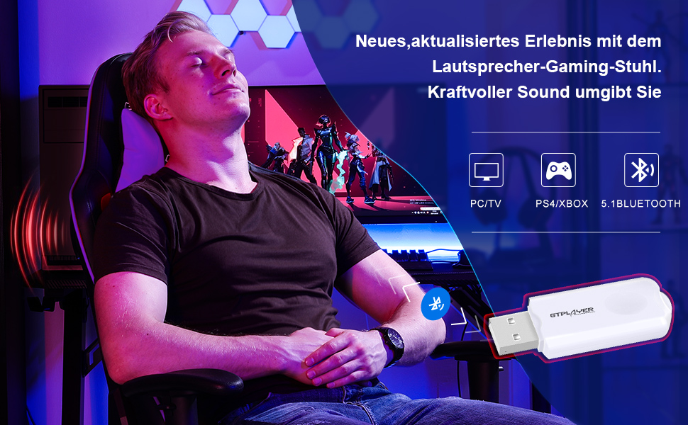 Ігровий крісло GTPLAYER з підніжкою, Bluetooth, регульована спинка, 150 кг, для комп'ютера та офісу