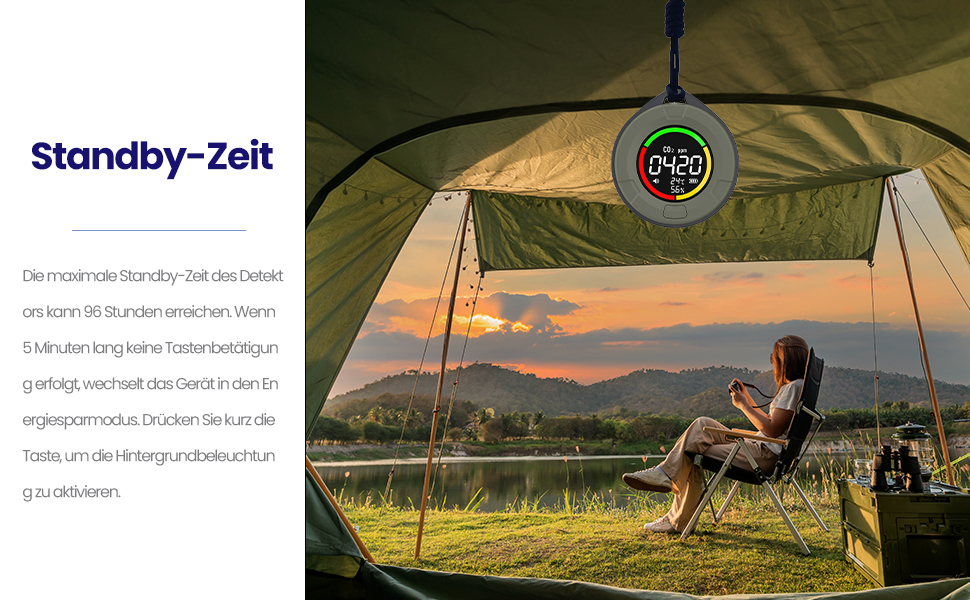 Портативний детектор CO для подорожей: міні-датчик вуглекислого газу з тривалим часом очікування (120 годин), для кемпінгу, дому та вулиці