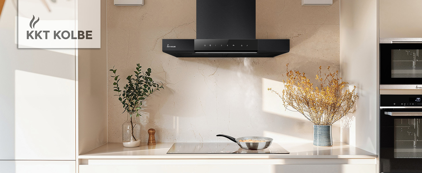 Витяжка кухонна KKT KOLBE FLAT6006ED, настінна, 60 см, нержавіюча сталь та чорне скло, режим рециркуляції та відведення, WLAN, сенсорне керування SensorTouch