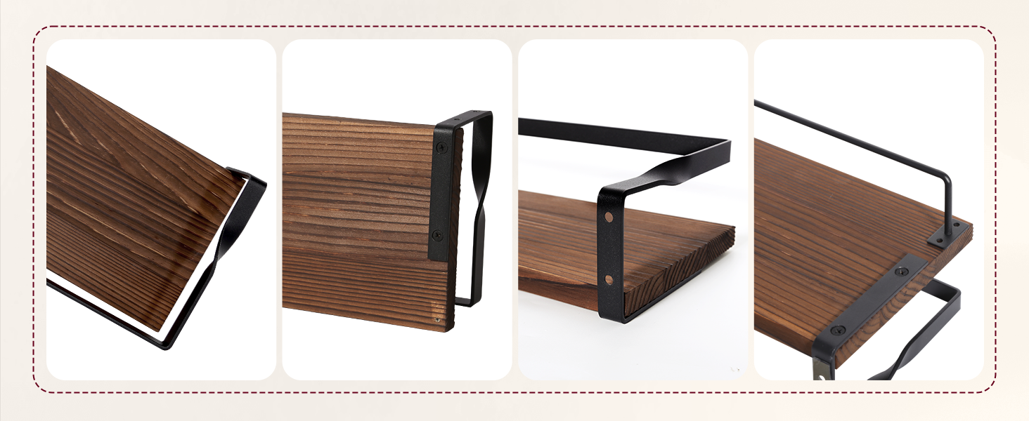 Набір навісних дерев'яних полиць Uten у рустикальному стилі з тримачем для рушників, 2 шт., світло-коричневий (ретро-кава) для ванної, кухні, вітальні та спальні