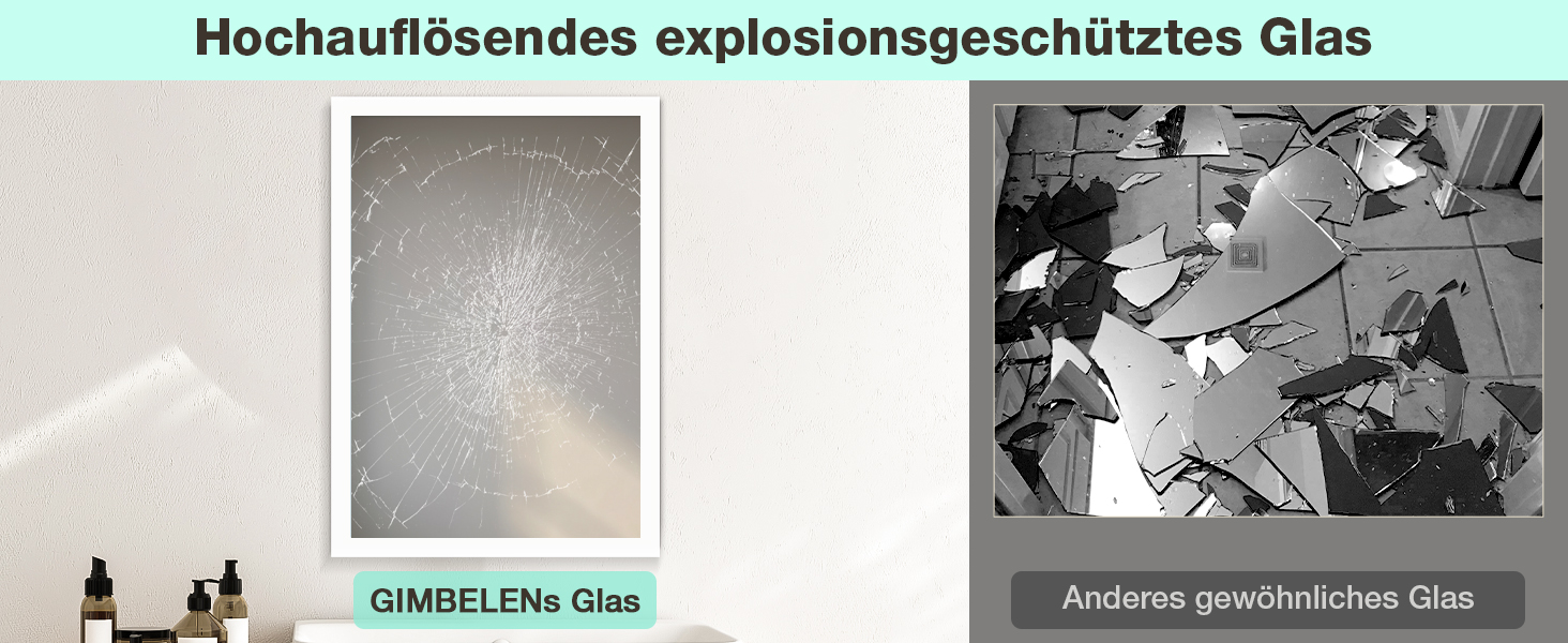 Дзеркало для ванної кімнати GIMBELEN з підсвічуванням LED, антизапар, 2 кольори світла (3000K/6500K), функція пам'яті, прямокутна форма, 50 x 70 см