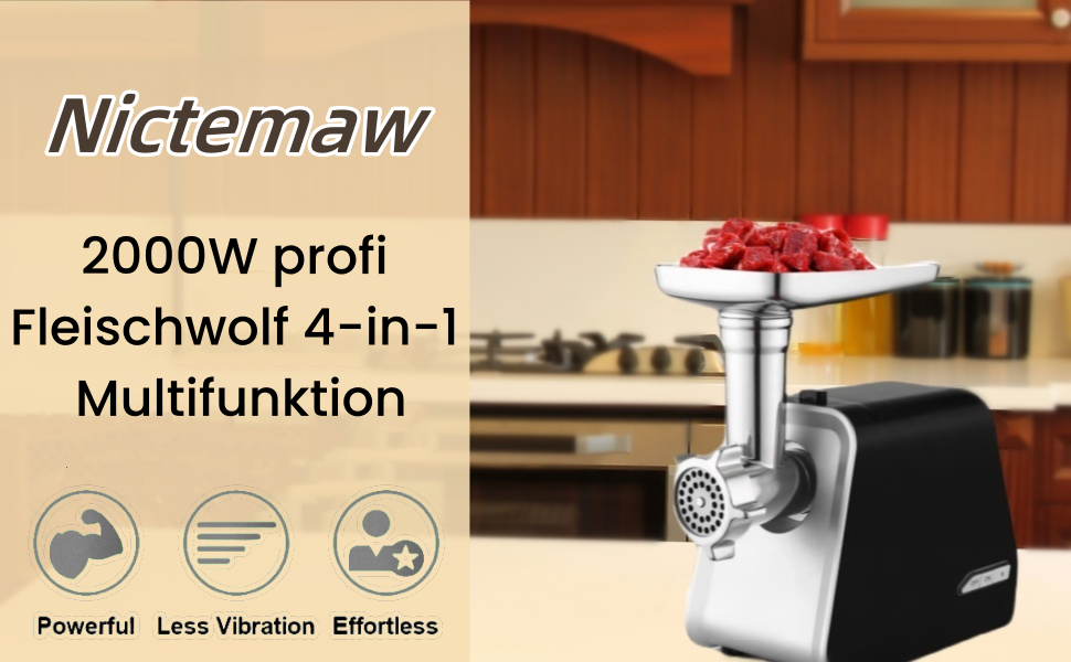 Електрична м'ясоподрібнювач 2000W, 4-в-1, з набором для кеббе та шприц-печива, насадка для ковбас, срібна