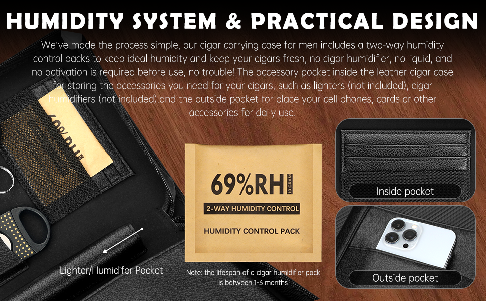 KEJIAR: Набір для зберігання сигар - Humidor з різаком, пуншем та зволожувачами, коричневий