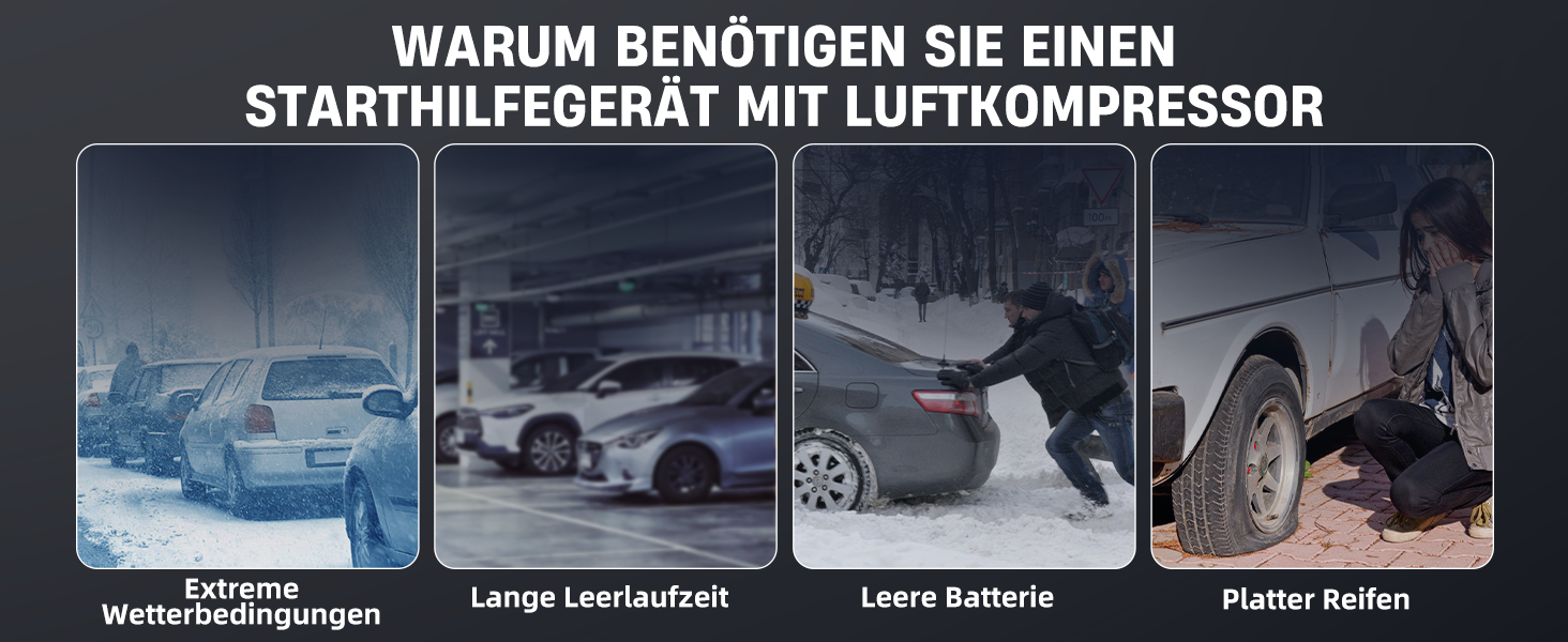 Портативний пусковий пристрій ANFLAG 5500A з компресором 150PSI, LCD-екраном та LED-ліхтариком (сірий)