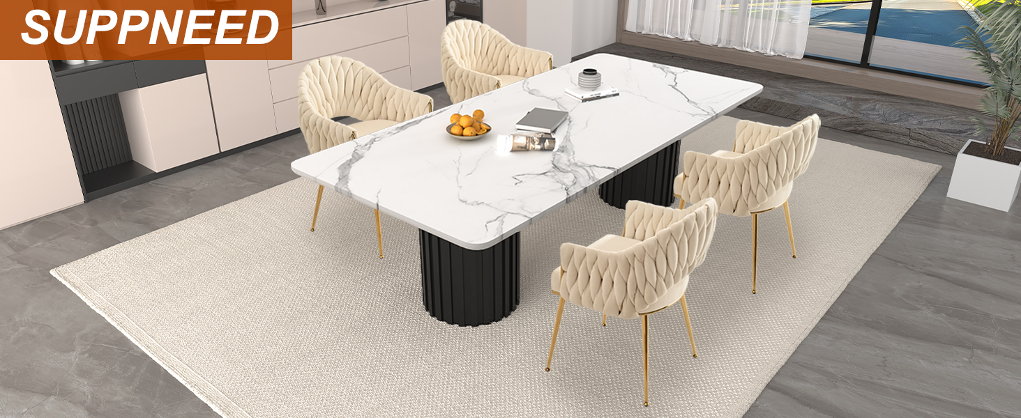 Набір з 2 обідніх стільців Samt, крісла для вітальні, стільці для кухні з підлокітниками, стільці для макіяжу з золотими ніжками, стільці для балкону білого кольору