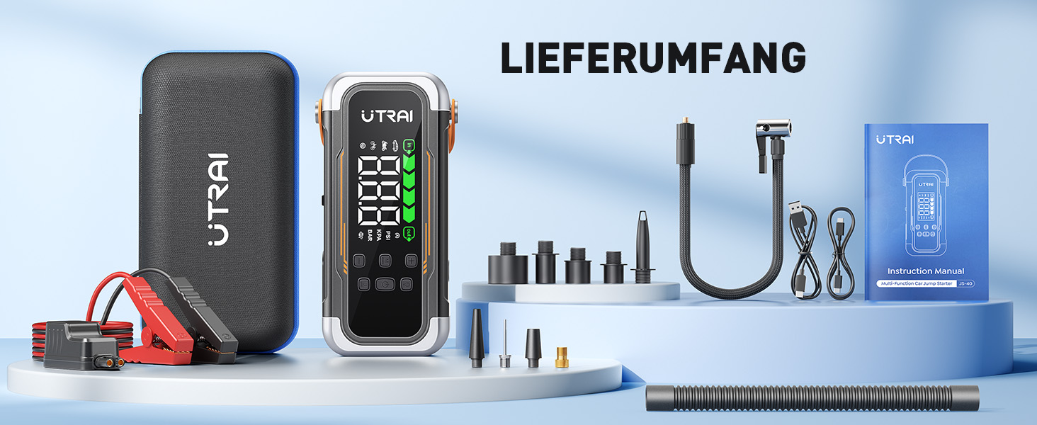 Powerbank Starthilfe UTRAI з компресором та вентилятором для авто, 6000A, LED, PD 30W, для бензинових та дизельних двигунів (10L)