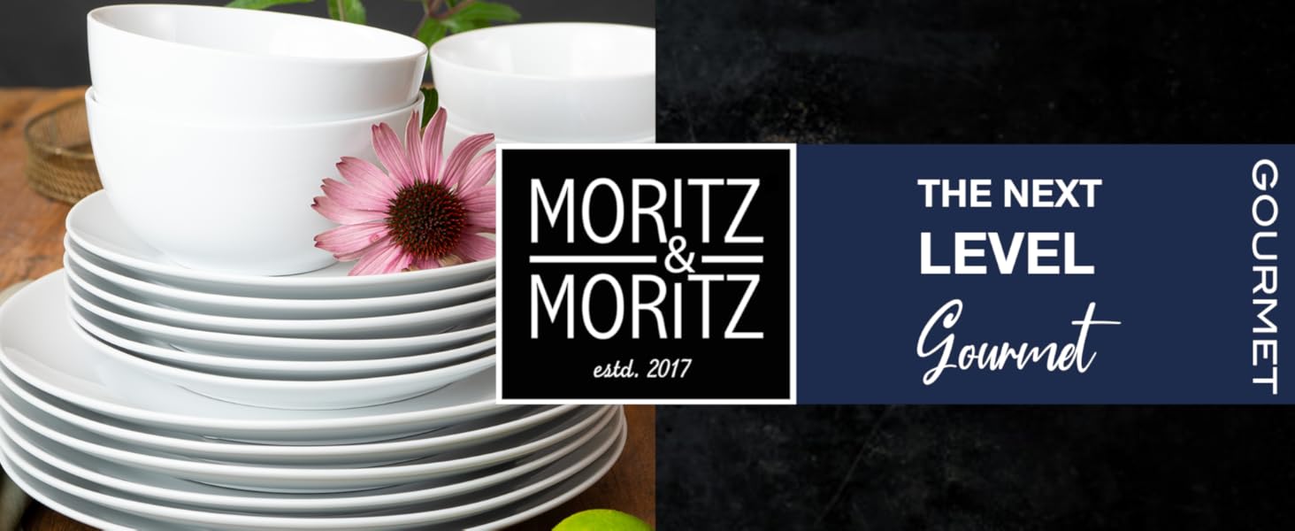 Набір посуду Moritz & Moritz BASIC 18 предметів для 6 осіб - сучасний дизайн, якісне порцелянове покриття, білий колір. Включає: 6 тарілок для вечері, 6 десертних тарілок, 6 мисок.