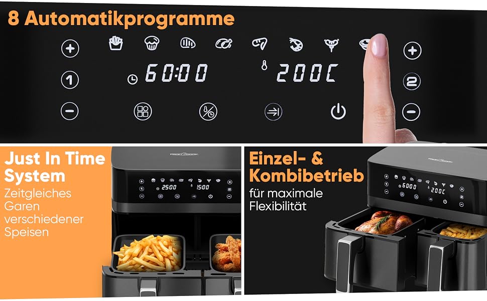 Аерофритюрниця ProfiCook PC FR 1295 H з двома камерами та системою одночасного приготування, 9 л, антипригарне покриття