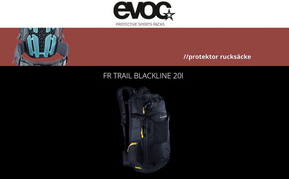 Рюкзак-рюкзак EVOC FR TRAIL BLACKLINE 20 л для велосипедних турів і трейлів (LITESHIELD Back Protector TV/GS Certified, ергономічний LITESHIELD SYSTEM AIR), (S, Чорний)