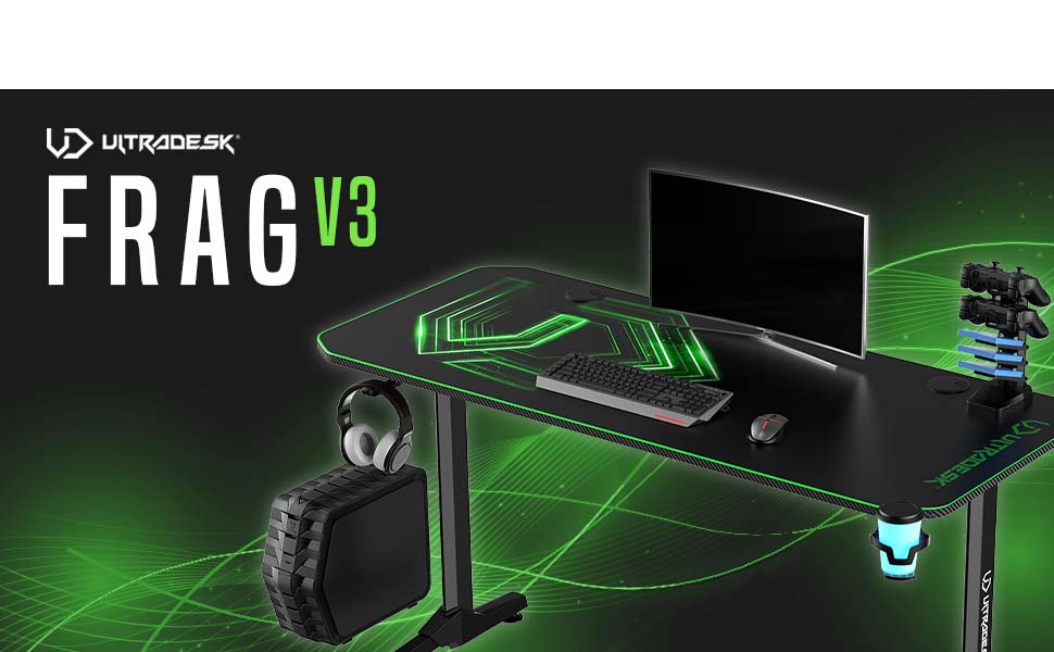 Ігровий стіл ULTRADESK FRAG V3 LED RGB - вміщує 2 монітори - сталева конструкція - 150x60 чорний