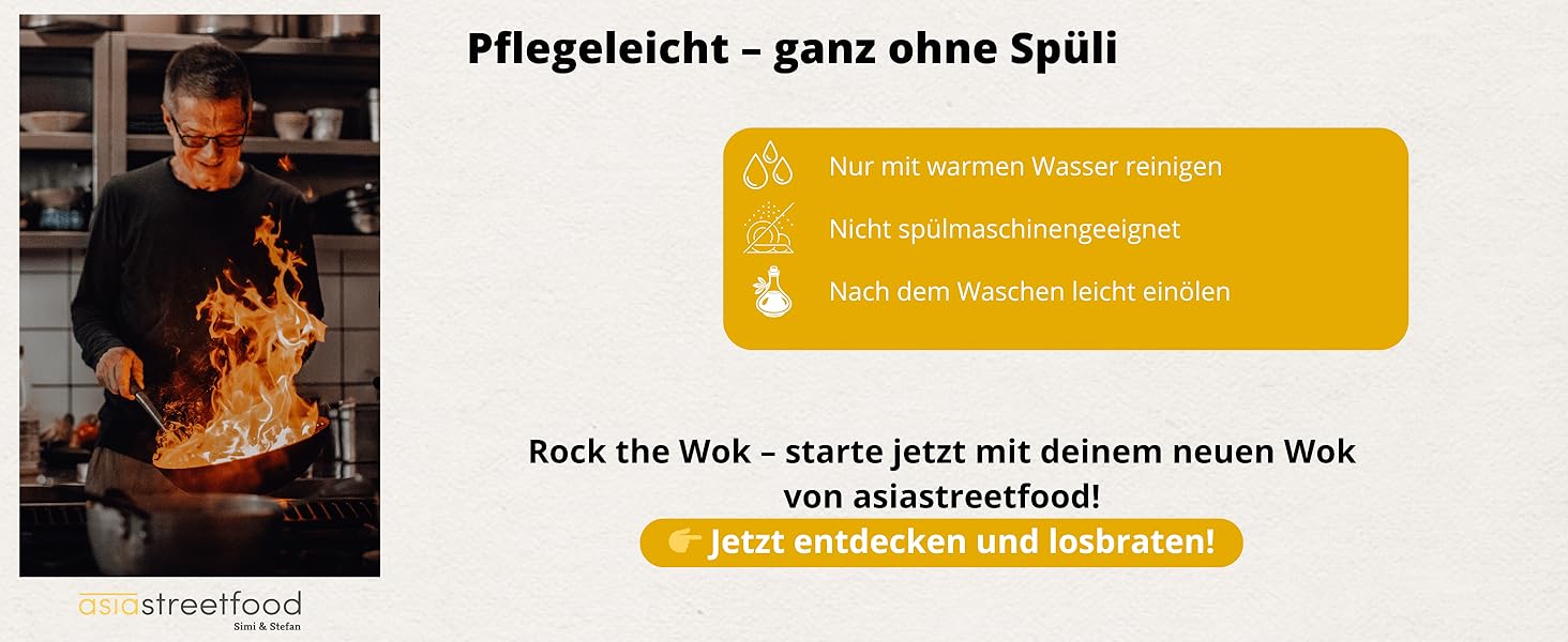 Азіатський вок Ø 33 см - міцний вуглецевий сталевий вок з плоским дном, дерев'яний ручка, підходить для газових, індукційних плит та керамічних поверхонь - не потребує обпалювання для приготування азіатських страв