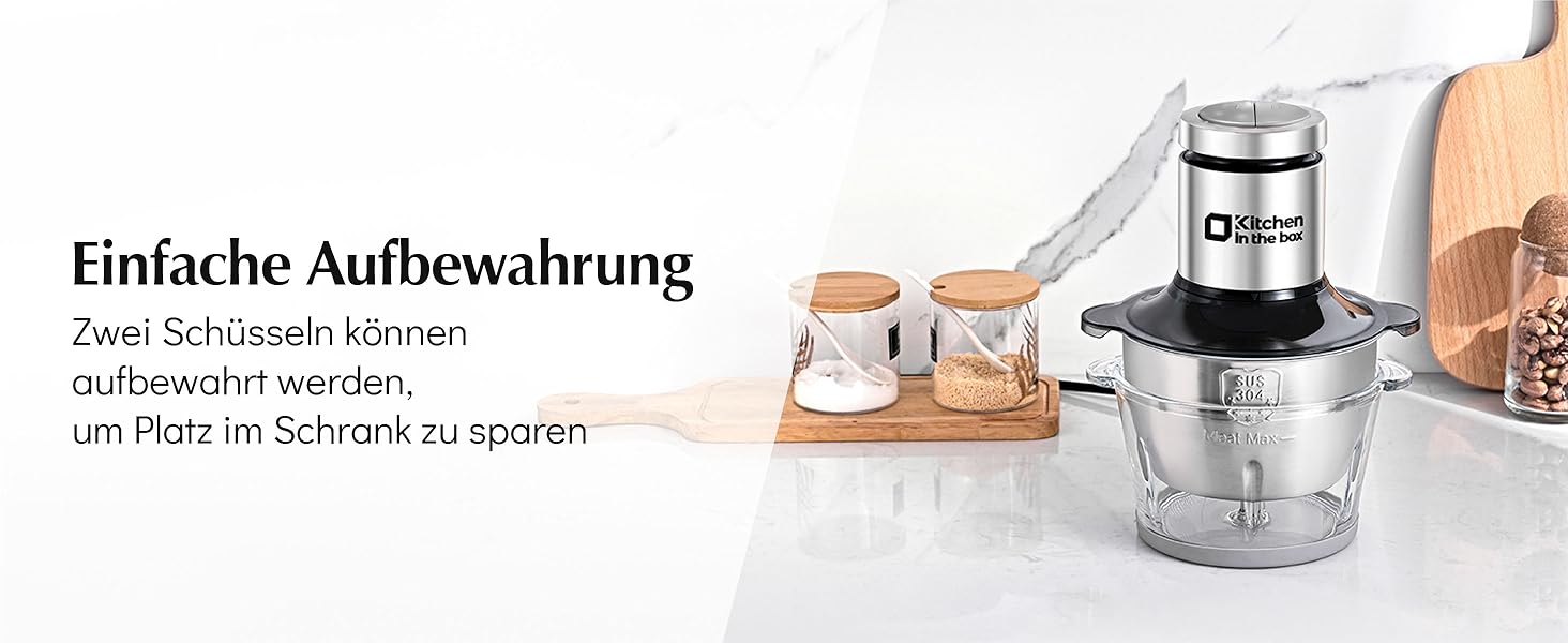 Електричний кухонний подрібнювач Zerkleinerer Küche 400W з 2 чашами (2L+2L) та подвійними лезами з нержавіючої сталі. Подрібнювач для м'яса, овочів, цибулі, фруктів. Срібний колір.