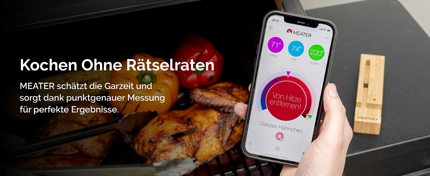 MEATER+ - Бездротовий смарт-термометр для м'яса з радіусом дії 50 м | Для духовки, гриля, сковороди та ротатерії | Ідеальний результат приготування м'яса через додаток