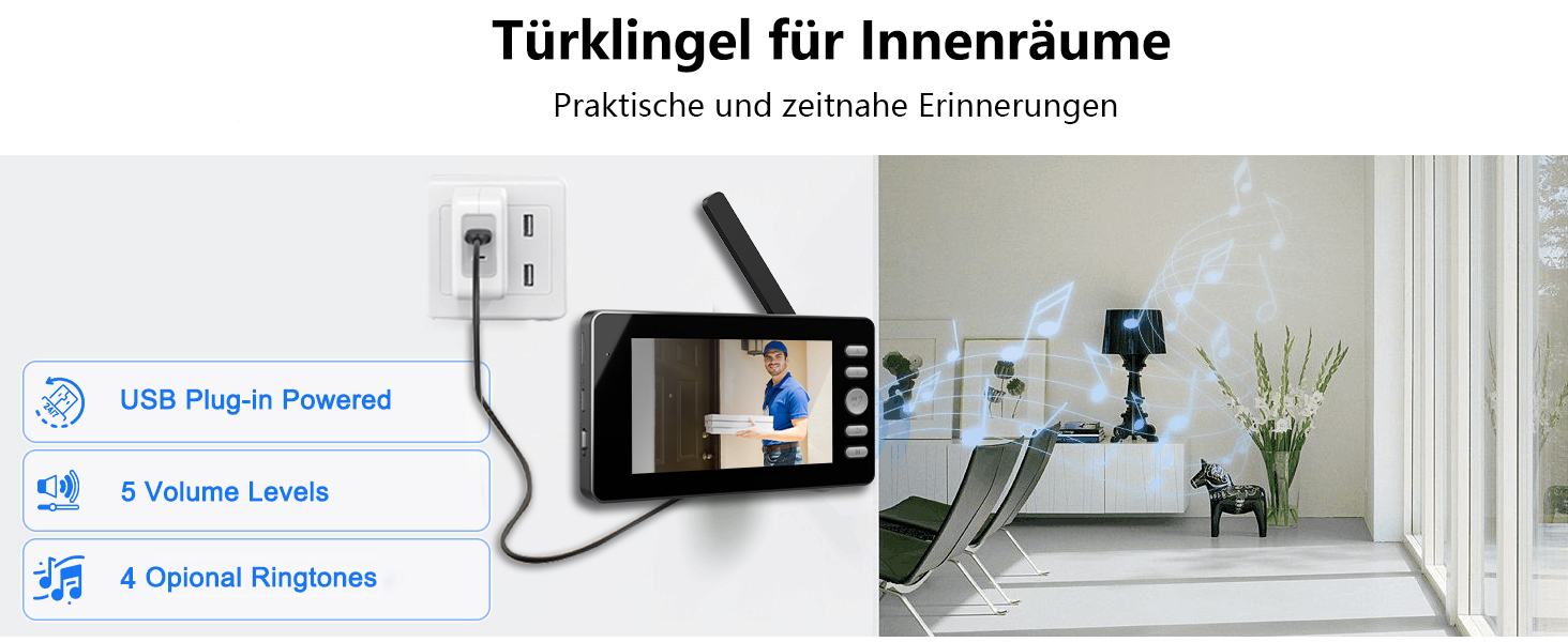 Відеодзвінок з камерою 1080P HD, бездротовий, IP65, водонепроникний, дисплей 4,3 дюйма, двостороння аудіо, нічне бачення, 170° кут огляду, автоматична фото/відео зйомка