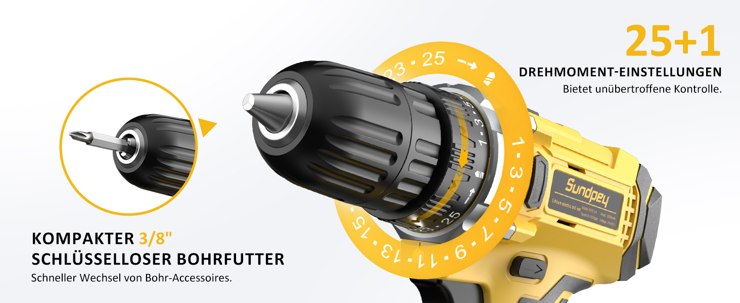 Набір інструментів Sundpey 170 предметів з акумуляторним дрилем-шуруповертом 21V, 2.0Ah, жовтий кейс для дому та ремонту