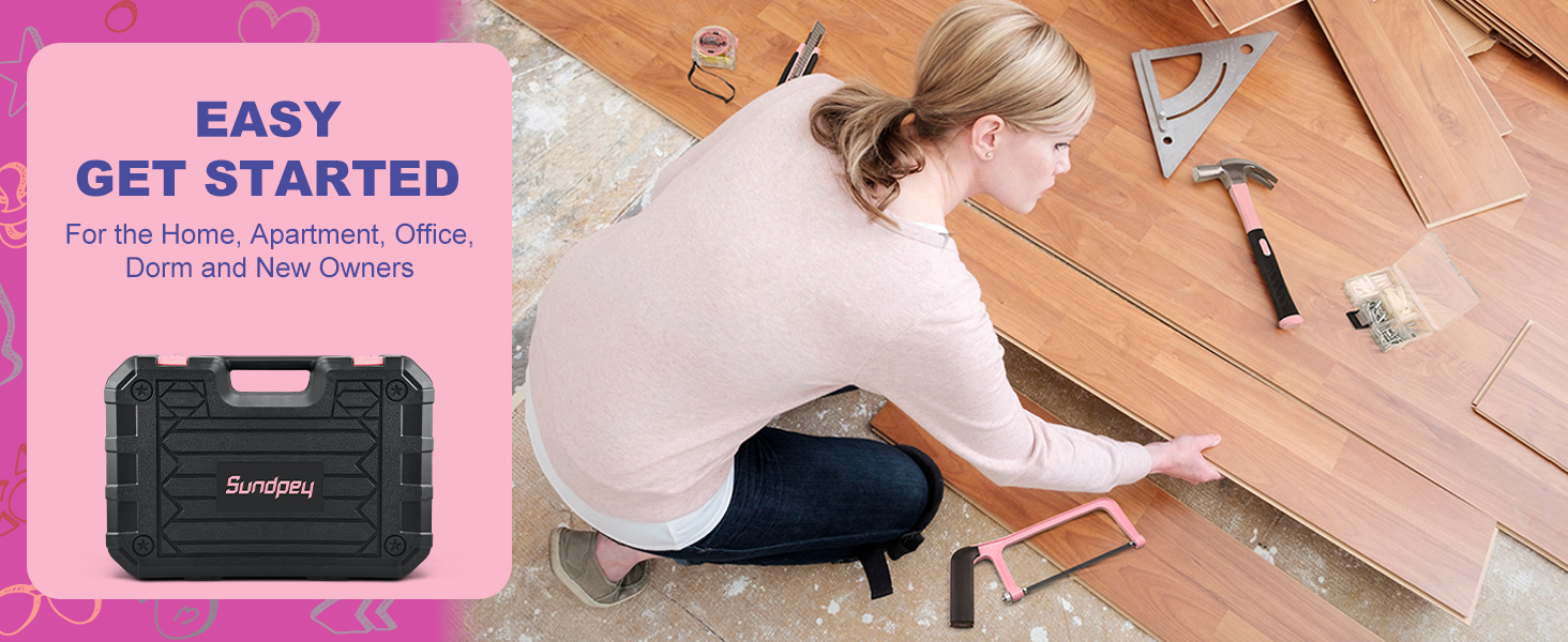 Набір інструментів Sundpey 148 предметів в кейсі - рожевий, з викрутками, ключами, плоскогубцями та тестером напруги для дому та майстерні