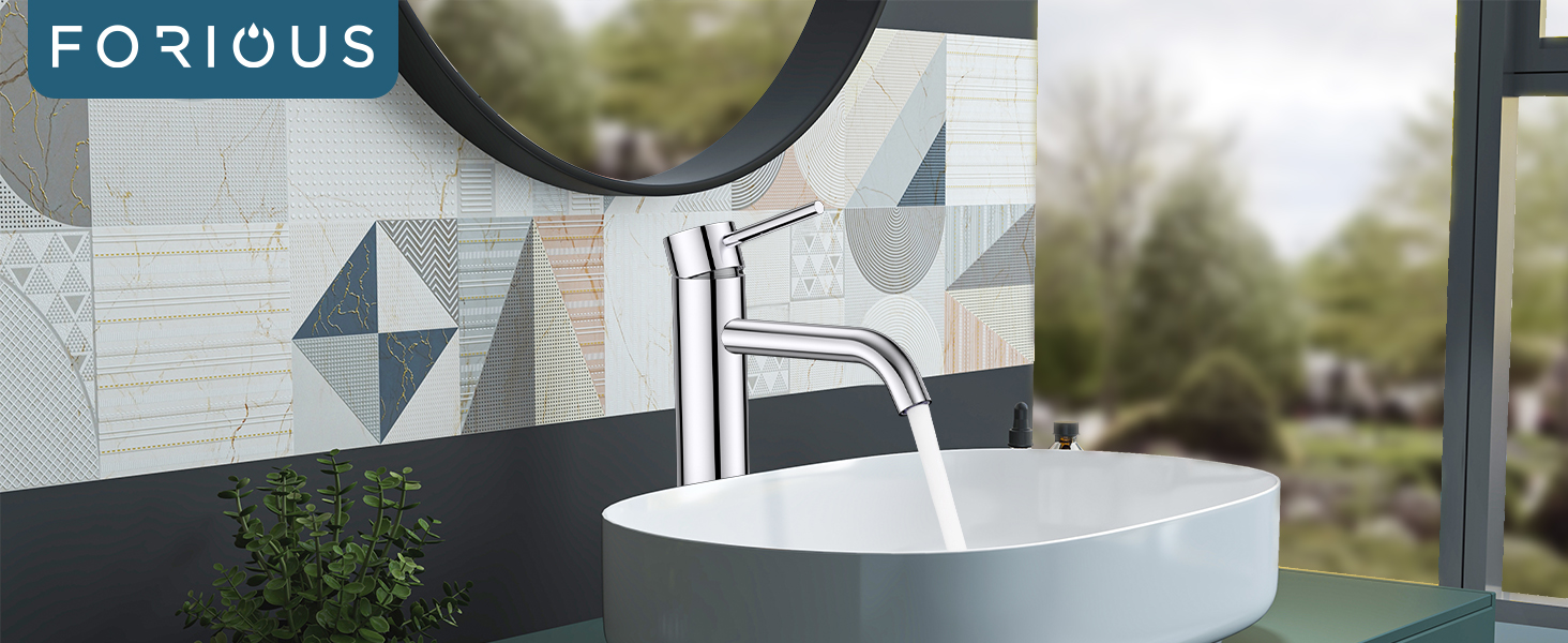 Змішувач для ванної кімнати FORIOUS з набором для зливу, чорний, висота виливу 190 мм, однорідний змішувач для умивальника