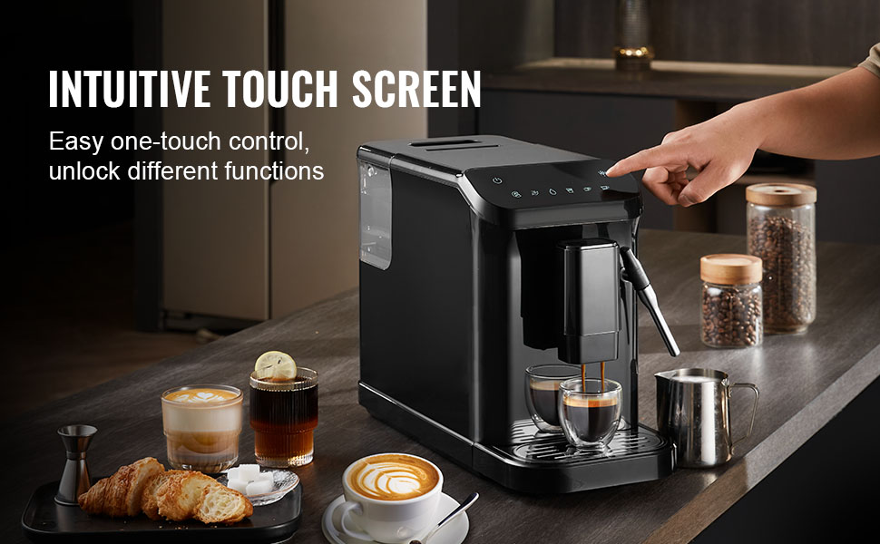Автоматична кавомашина VEVOR CM9002EA-GS з вбудованою кавомолкою, 15 ступенів помолу, 1,5 л резервуар для води, 180 г контейнер для кавових зерен