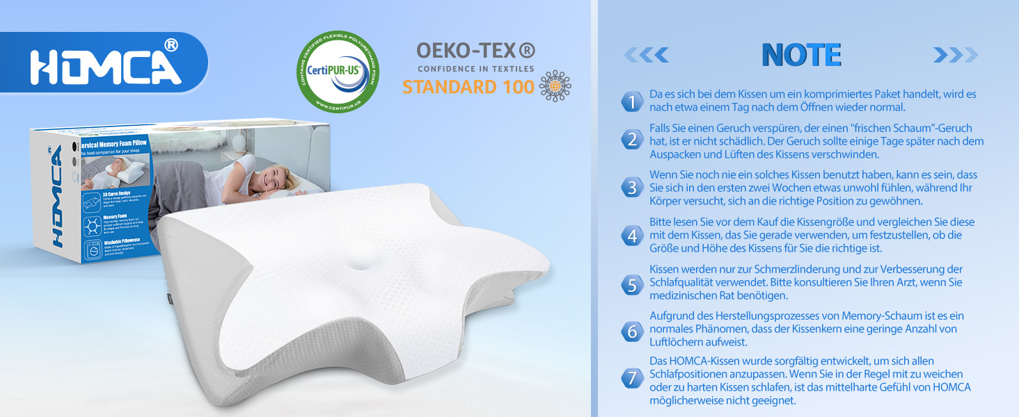 Ортопедична подушка для шиї HOMCA з Memory Foam, 2 в 1, з 3D охолодженням, 60x13/11x40 см, сіра