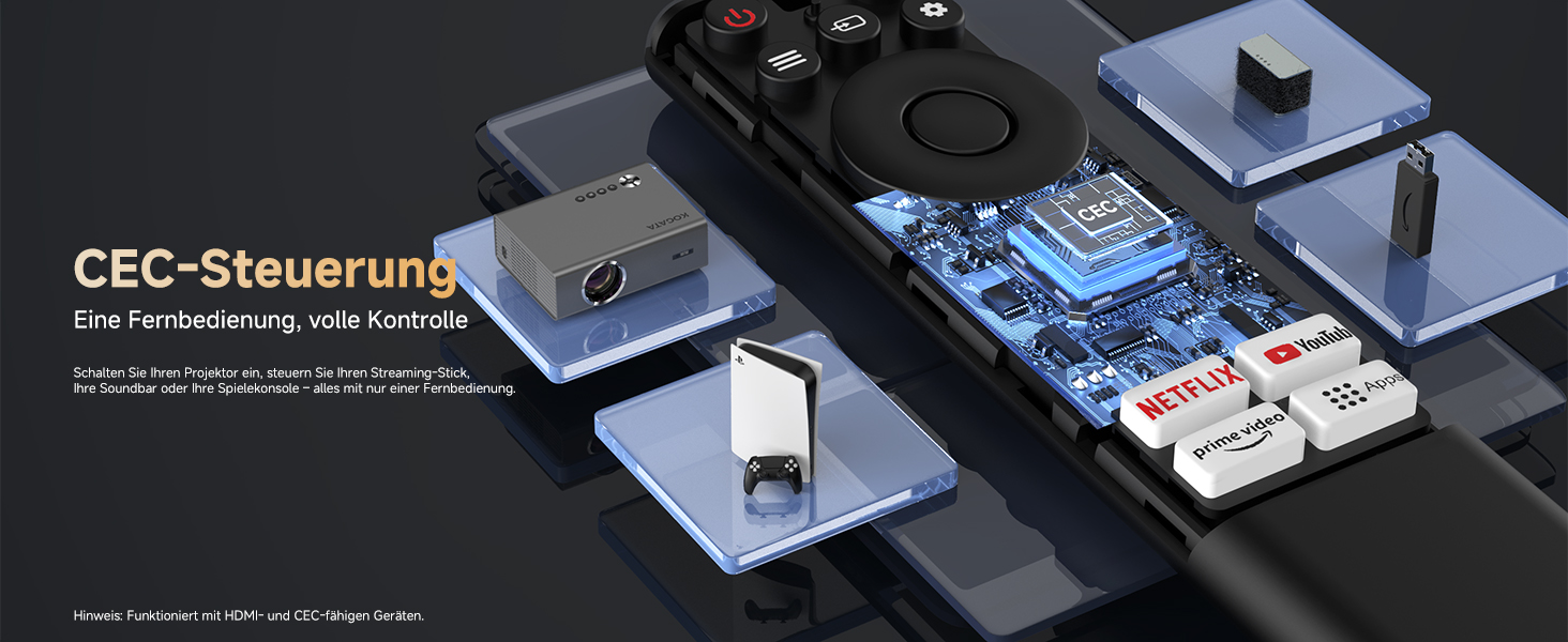 4K Smart проєктор KOGATA з авто-фокусом, WiFi 6, Bluetooth та підтримкою Netflix | Домашній кінотеатр для саду та стрімінгу | Сірий